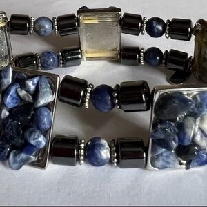 Elegant Blue and Black Beaded Bracelet